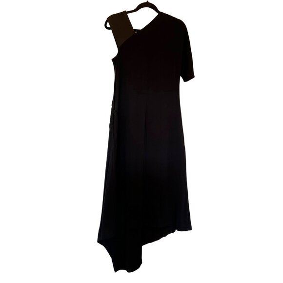 CO Collections Black Napkin Dress NWT – XS Asymmetrical Midi $1,095 Retail NWT - Picture 2 of 13